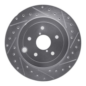 Subaru WRX STI Brake Rotor (1) - Rear Right - R1 Concepts - Drilled & Slotted - Silver - `08-`20